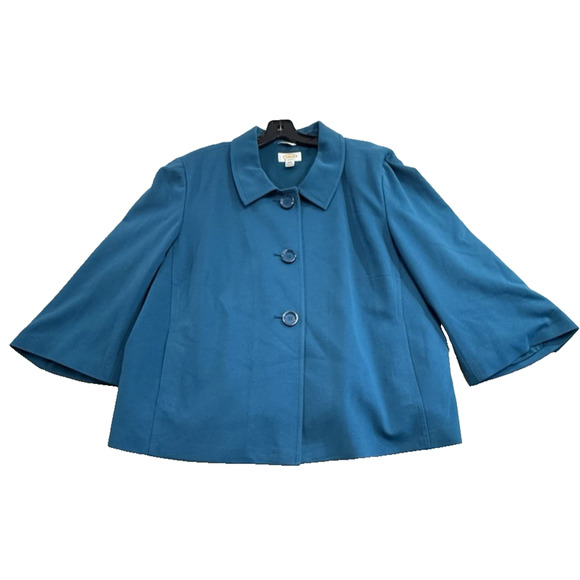 Talbots Blazer Women’s 20W Aqua Teal Blue Plus Size Three Button Career Jacket - Picture 1 of 13